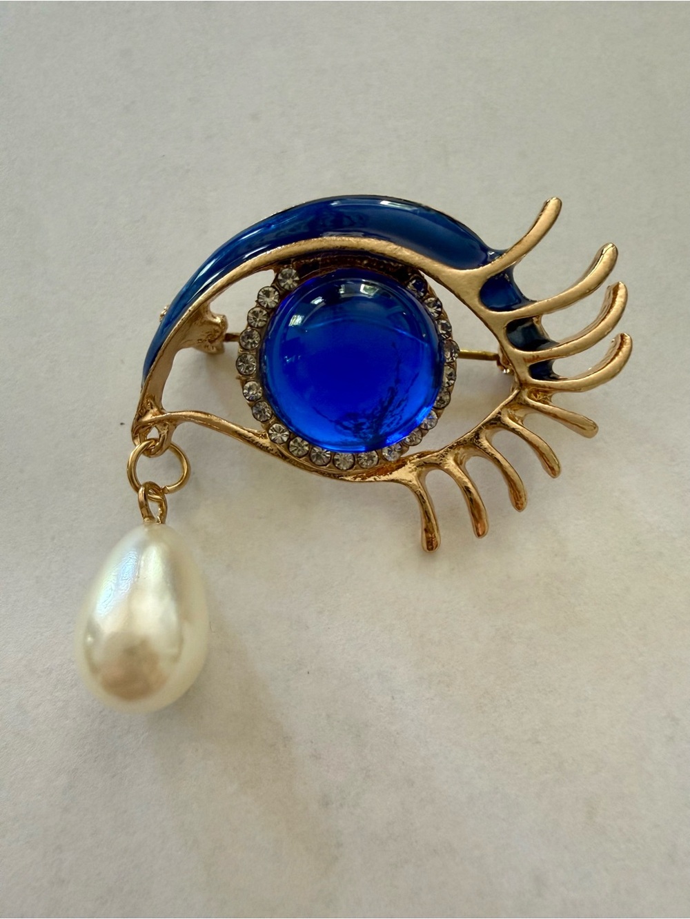 Blue Evil Eye Statement Brooch with Pearl Drop